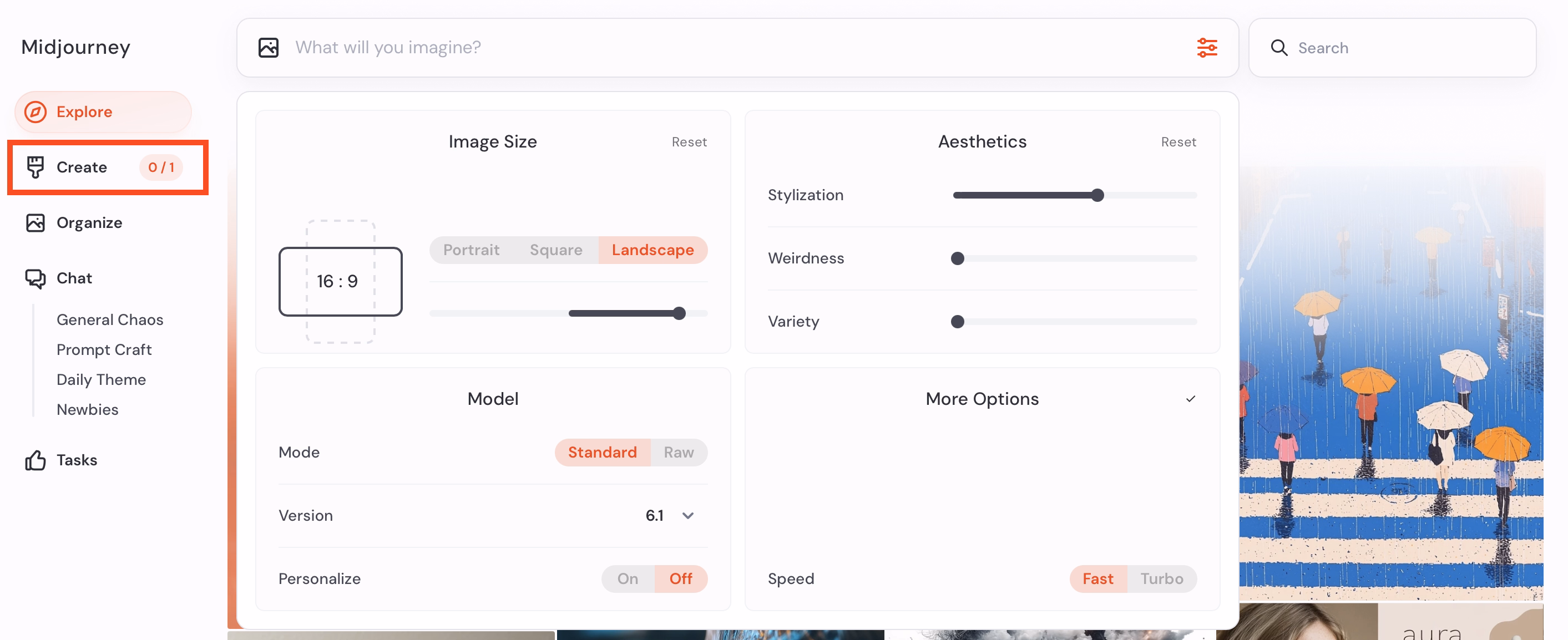 미드저니에서 크리에이트 클릭